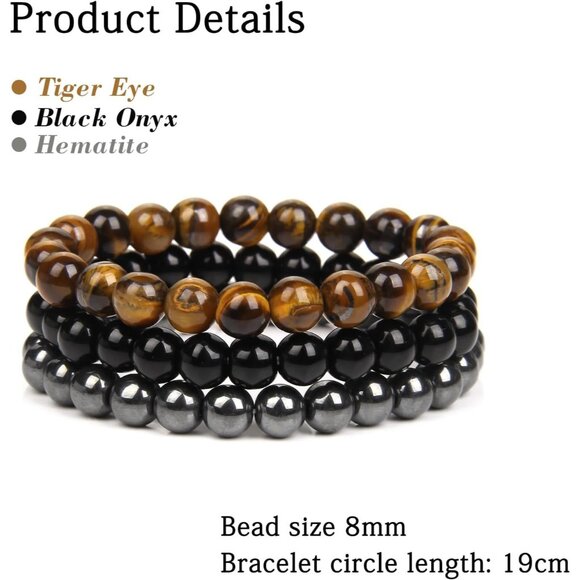 3PCS Tiger eye Healing Crystal Natural Stone Beaded Stretch Bracelet for Women - Picture 5 of 6